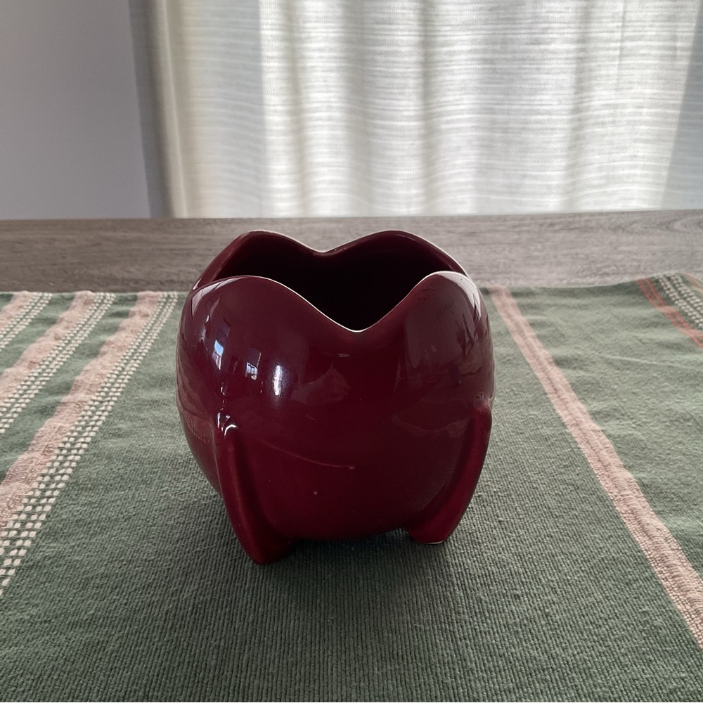 Vintage Mc Coy Pottery Tulip Ball Planter, Dark Garnet Red